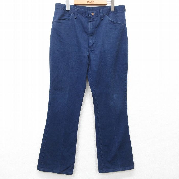 W35★古着 ラングラー Wrangler パンツ メンズ 80年代 80s ブーツカット フレア タロン 紺 ネイビー 【spe】 25may14 中古 ボトムス ロング