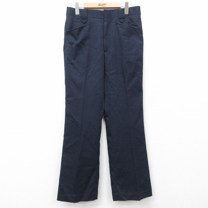 W33★古着 パンツ メンズ 80年代 80s ブーツカット フレア USA製 紺 ネイビー 25may14 中古 ボトムス ロング