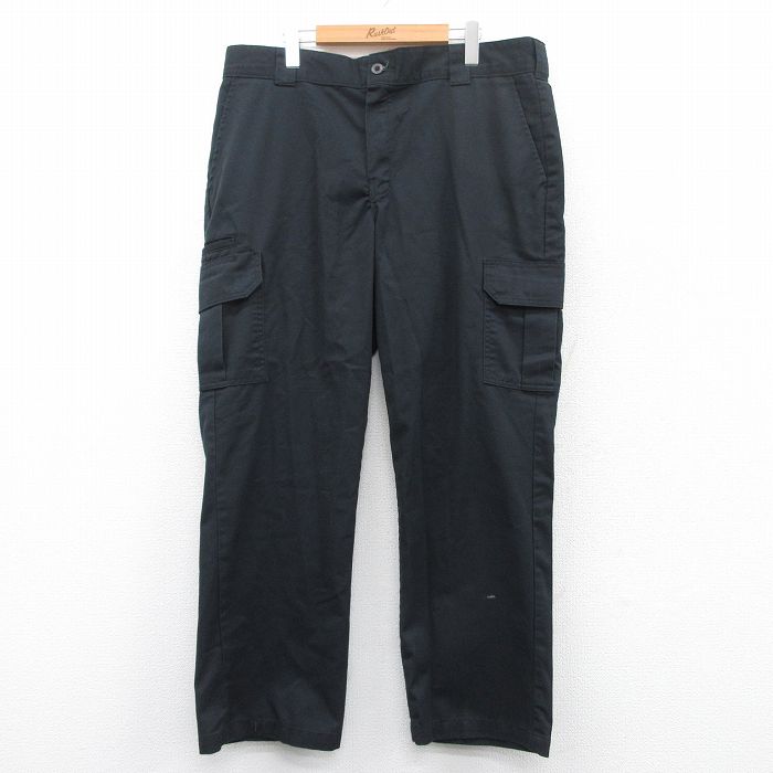 W39★古着 ディッキーズ Dickies カーゴ ワーク パンツ メンズ 大きいサイズ 黒 ブラック 25may15 中古 ボトムス ロング