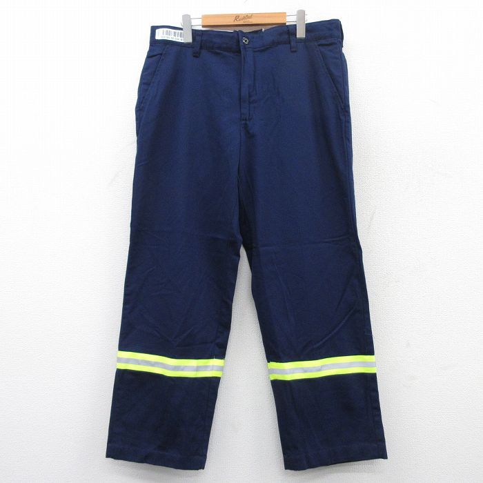 W35★古着 レッドキャップ ワーク パンツ メンズ リフレクター コットン 紺 ネイビー 25may15 中古 ボトムス ロング