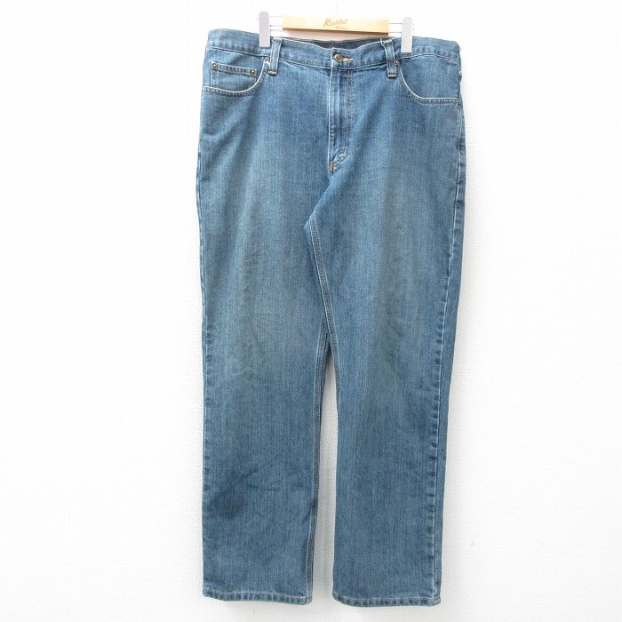 【50%OFF】W38★古着 カーハート Carhartt ジーンズ メンズ ワンポイントロゴ 紺 ネイビー デニム 25may15 中古 ボトムス ジーパン Gパン ロング パンツ