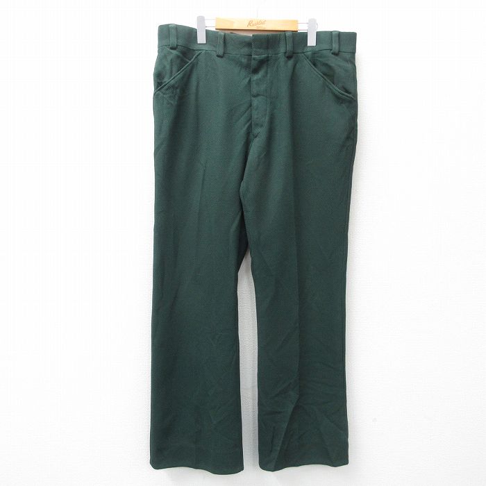 【50%OFF】W40★古着 スラックス パンツ メンズ 80年代 80s 大きいサイズ 緑 グリーン 25may17 中古 ボトムス ロング