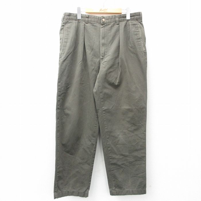 W34★古着 ラルフローレン Ralph Lauren ブランド チノ パンツ チノパン メンズ 90年代 90s コットン USA製 緑系 グリーン 25may17 中古 ボトムス ロング