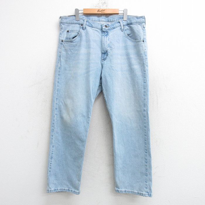 W38★古着 ラングラー Wrangler ジーンズ メンズ ヒゲ 薄紺 ネイビー デニム 25may17 中古 ボトムス ジーパン Gパン ロング パンツ