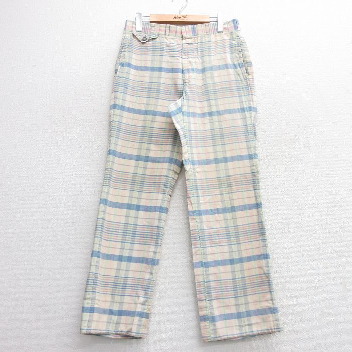 W32★古着 パンツ メンズ 70年代 70s タロン 薄紺他 ネイビー チェック 25may17 中古 ボトムス ロング