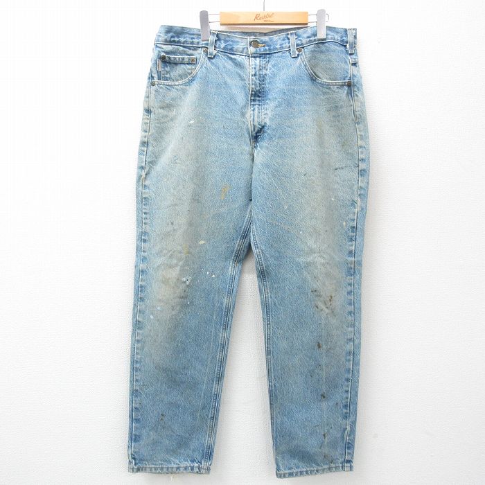 W37★古着 カーハート Carhartt ジーンズ メンズ コットン 紺 ネイビー デニム 25may20 中古 ボトムス ジーパン Gパン ロング パンツ