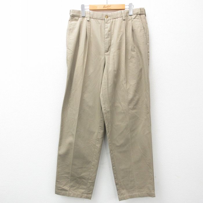 W34★古着 パンツ メンズ コットン ベージュ カーキ 25may20 中古 ボトムス ロング
