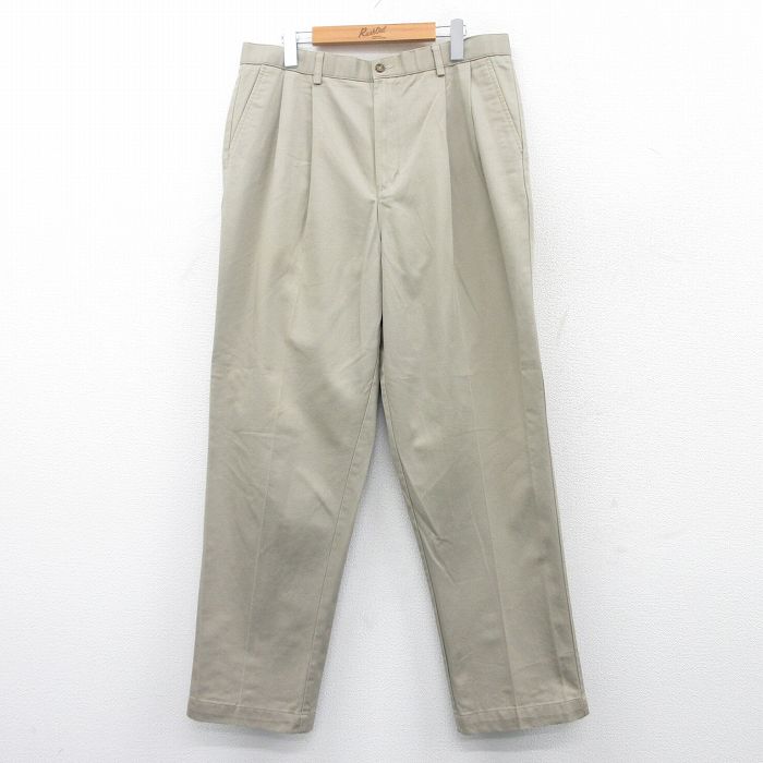 W35★古着 パンツ メンズ コットン ベージュ カーキ 25may20 中古 ボトムス ロング