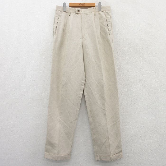 W34★古着 ドッカーズ スラックス パンツ メンズ リネン 生成り 25may20 中古 ボトムス ロング