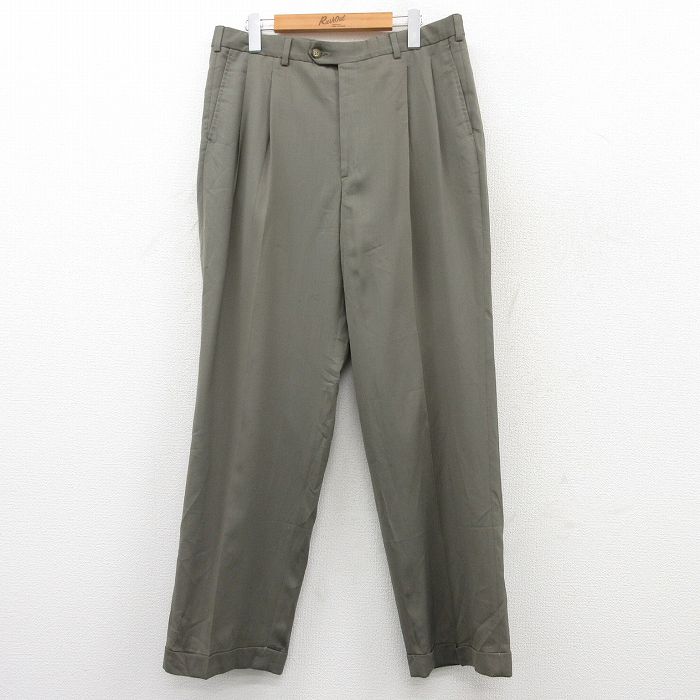【50%OFF】W34★古着 スラックス パンツ メンズ ウール 濃緑 グリーン 25may20 中古 ボトムス ロング