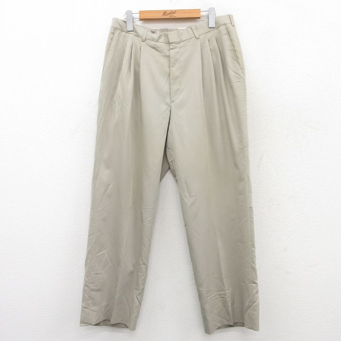 W33★古着 HAGGAR スラックス パンツ メンズ 90年代 90s ウール USA製 薄ベージュ カーキ 25may20 中古 ボトムス ロング