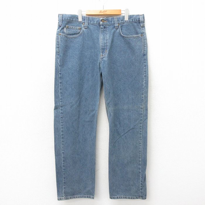 【50%OFF】W39★古着 カーハート Carhartt ジーンズ メンズ コットン 紺 ネイビー デニム 25may20 中古 ボトムス ジーパン Gパン ロング パンツ