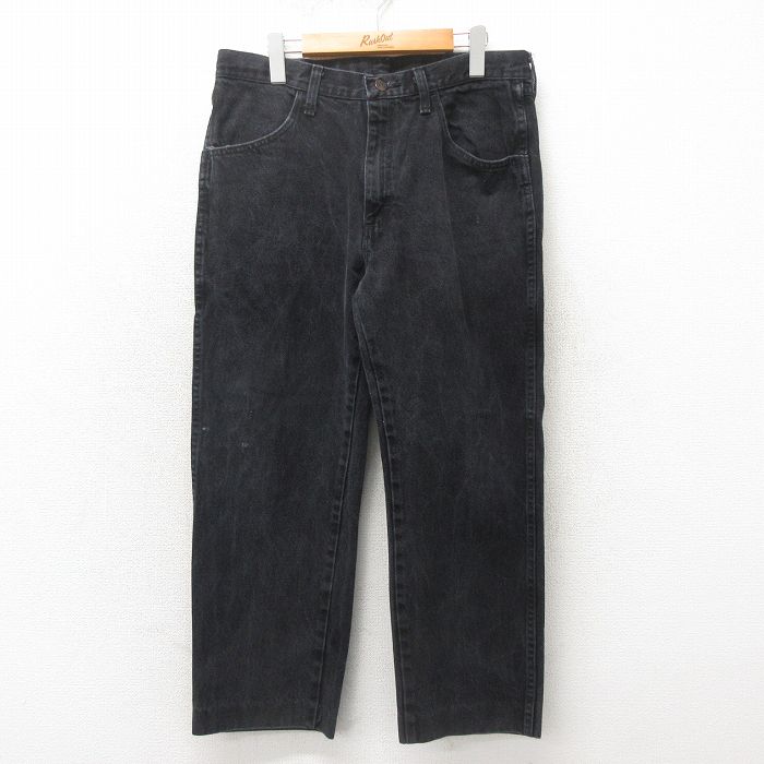 W34★古着 ラスラー ジーンズ メンズ コットン 黒 ブラック デニム 25may20 中古 ボトムス ジーパン Gパン ロング パンツ