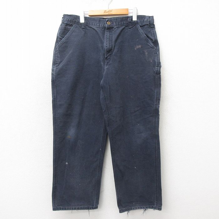 W38★古着 カーハート Carhartt ペインター パンツ メンズ ダック地 コットン 紺 ネイビー 25may21 中古 ボトムス ロング