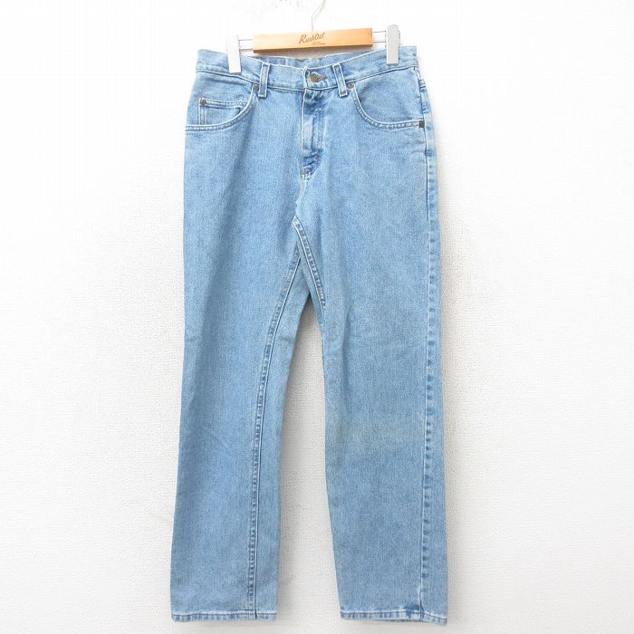 W31★古着 ジーンズ メンズ コットン 薄紺 ネイビー デニム 25may21 中古 ボトムス ジーパン Gパン ロング パンツ