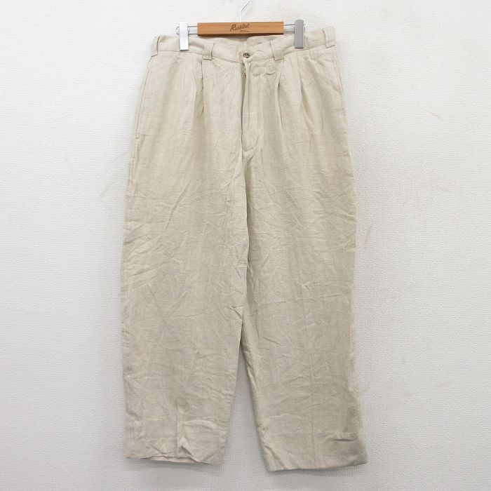 W34★古着 ペリーエリス パンツ メンズ 90年代 90s リネン 生成り 【spe】 25may21 中古 ボトムス ロング