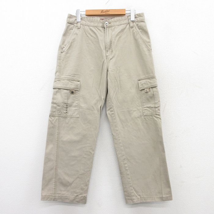 【50%OFF】W31★古着 カーゴ パンツ メンズ HAWK コットン ベージュ カーキ 25may21 中古 ボトムス ロング