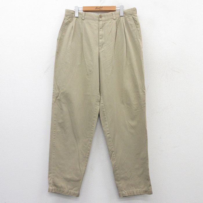 【50%OFF】W34★古着 パンツ メンズ コットン ベージュ カーキ 25may21 中古 ボトムス ロング