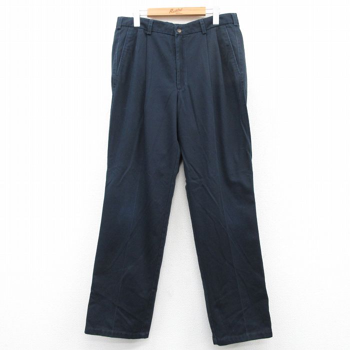 W34★古着 セントジョンズベイ パンツ メンズ コットン 紺 ネイビー 25may21 中古 ボトムス ロング