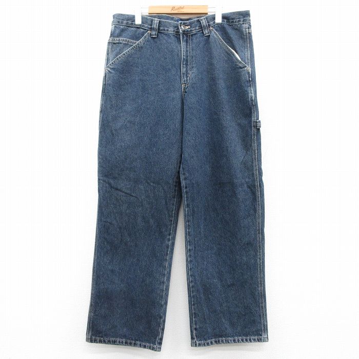 W36★古着 ペインター パンツ メンズ コットン 濃紺 ネイビー デニム 25may21 中古 ボトムス ロング