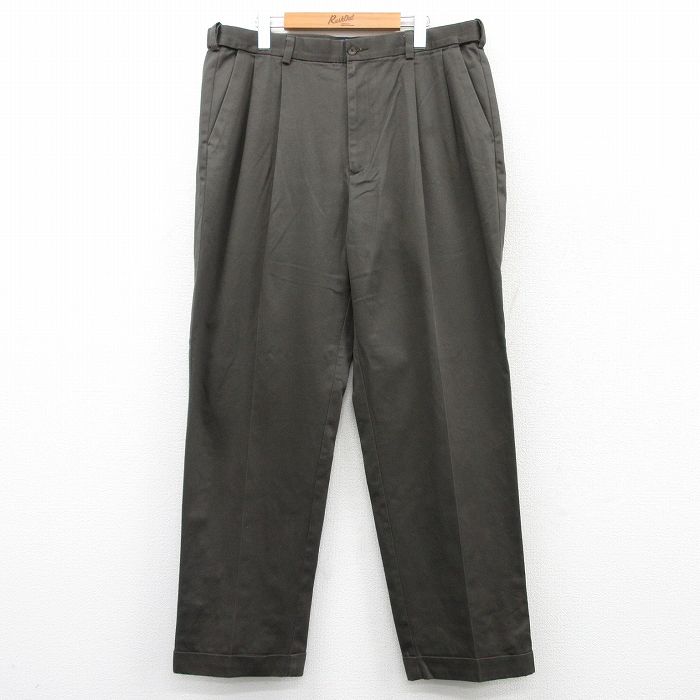 W38★古着 パンツ メンズ コットン こげ茶 ブラウン 25may21 中古 ボトムス ロング