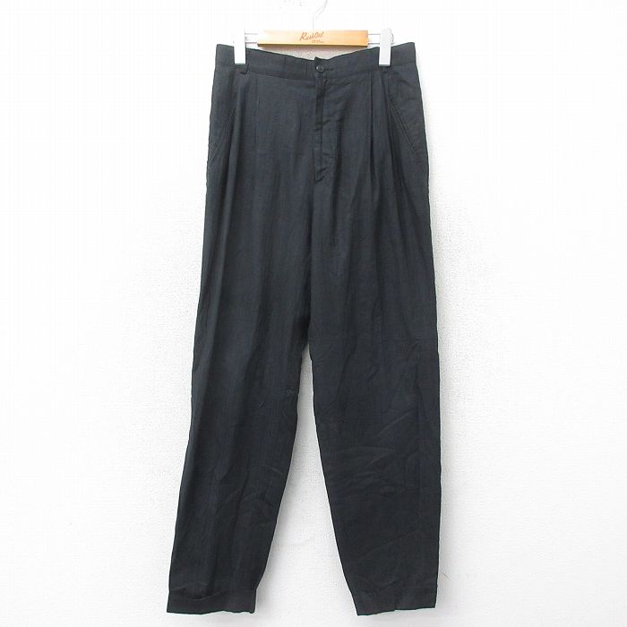W30★古着 パンツ メンズ 90年代 90s リネン 黒 ブラック 25may22 中古 ボトムス ロング