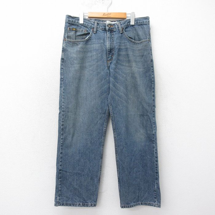 W36★古着 リー Lee ジーンズ メンズ ヒゲ コットン 紺 ネイビー デニム 25may22 中古 ボトムス ジーパン Gパン ロング パンツ
