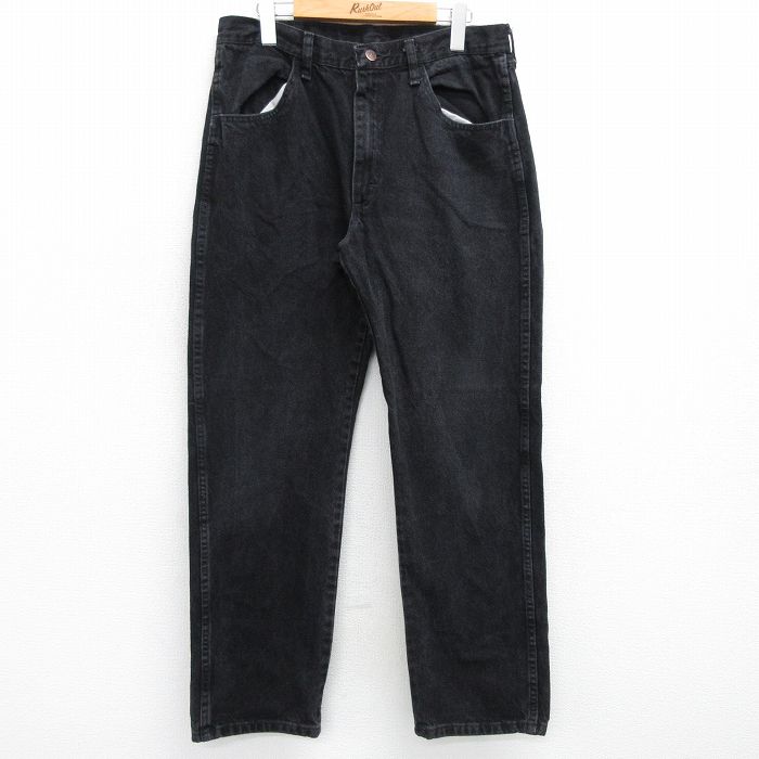 W33★古着 ラスラー ジーンズ メンズ コットン 黒 ブラック デニム 25may23 中古 ボトムス ジーパン Gパン ロング パンツ