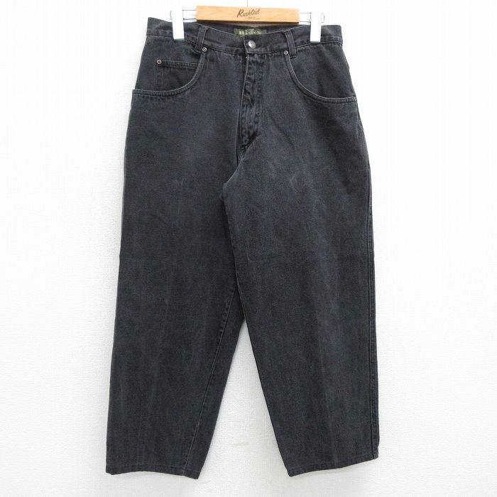 W30★古着 ジーンズ メンズ 90年代 90s コットン 黒 ブラック デニム 25may23 中古 ボトムス ジーパン Gパン ロング パンツ