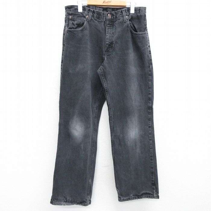 W34★古着 アリゾナジーンズ ジーンズ メンズ ヒゲ コットン 黒 ブラック デニム 25may23 中古 ボトムス ジーパン Gパン ロング パンツ