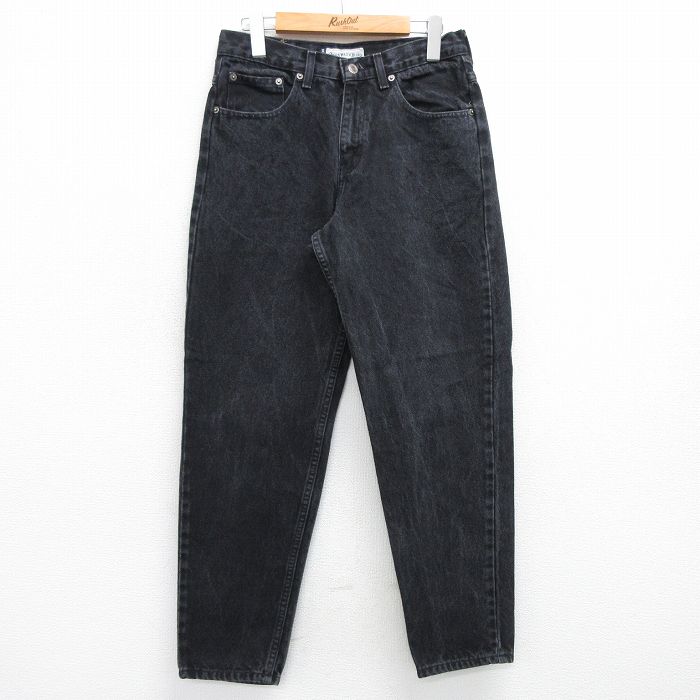 【50%OFF】W29★古着 ジーンズ メンズ テーパード コットン 黒 ブラック デニム 25may23 中古 ボトムス ジーパン Gパン ロング パンツ