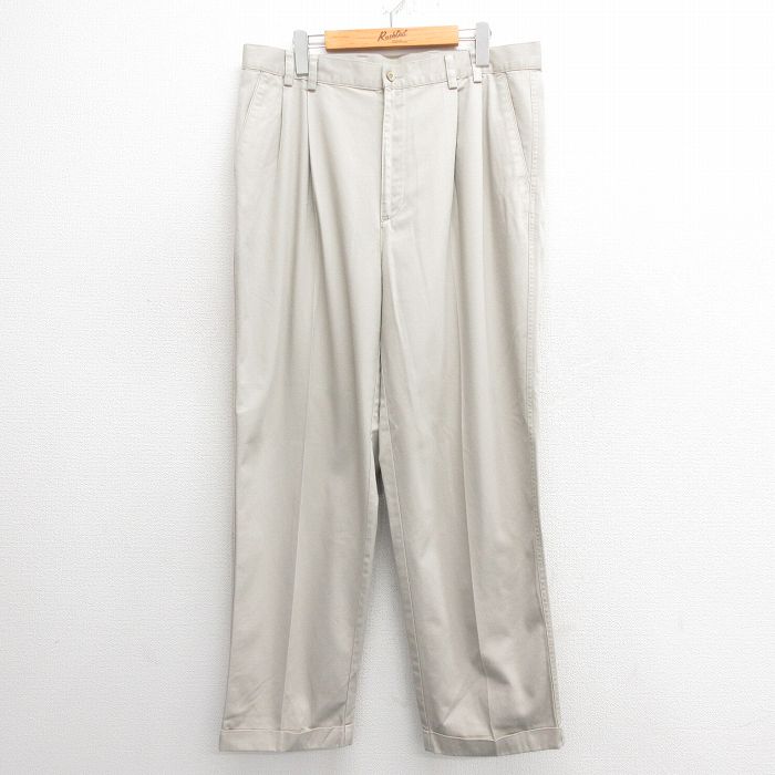 W36★古着 グレッグノーマン パンツ メンズ ワンポイントロゴ コットン 薄ベージュ カーキ 25may26 中古 ボトムス ロング