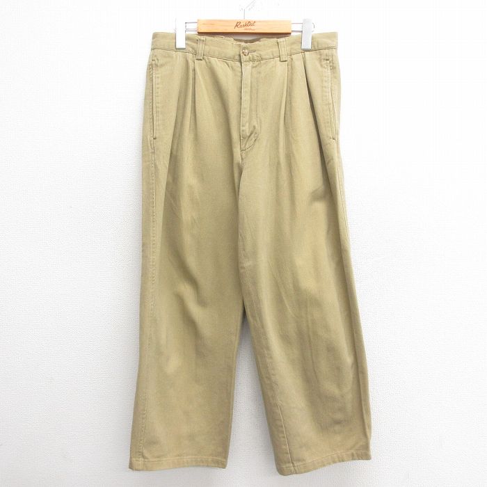 W32★古着 パンツ メンズ 濃緑 グリーン 25may26 中古 ボトムス ロング