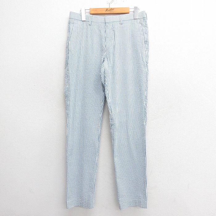 W30★古着 ジェイクルー J.CREW パンツ メンズ シアサッカー 紺他 ネイビー ストライプ 25may26 中古 ボトムス ロング