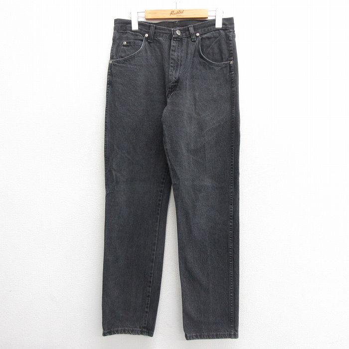 W30★古着 ラングラー Wrangler ジーンズ メンズ 90年代 90s コットン USA製 黒 ブラック デニム 25may26 中古 ボトムス ジーパン Gパン ロング パンツ