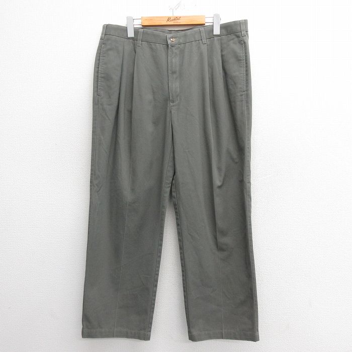 W37★古着 バンヒューセン パンツ メンズ コットン 濃緑 グリーン 25may27 中古 ボトムス ロング