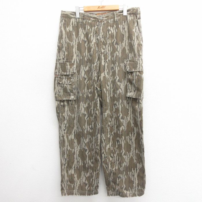W35★古着 ハンティング カーゴ パンツ メンズ モッシーオーク 茶他 ブラウン 迷彩 25may27 中古 ボトムス ロング