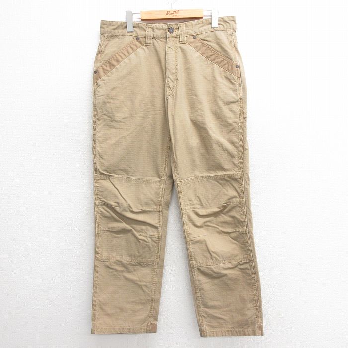 【20%OFF】W34★古着 ペインター パンツ メンズ ダブルニー リップストップ ベージュ カーキ 25may27 中古 ボトムス ロング