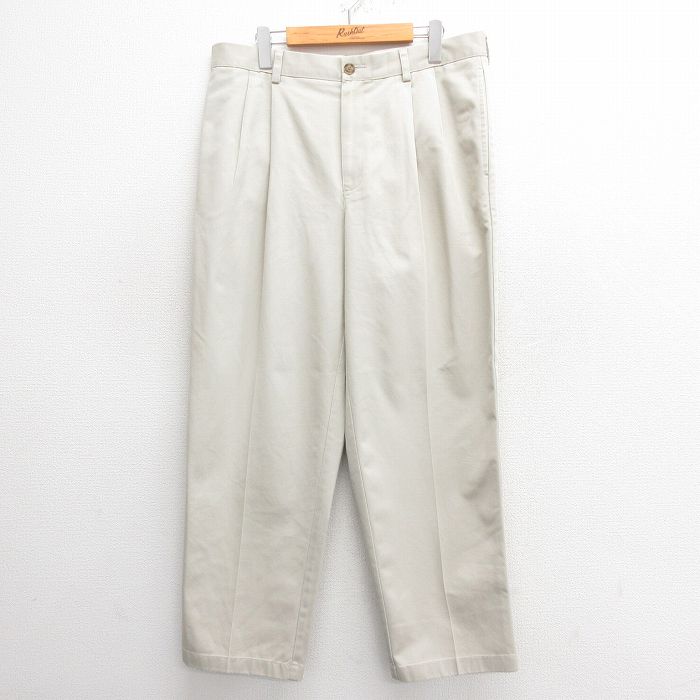 【50%OFF】W35★古着 エルエルビーン LLBEAN パンツ メンズ 00年代 00s コットン 薄ベージュ カーキ 25may27 中古 ボトムス ロング