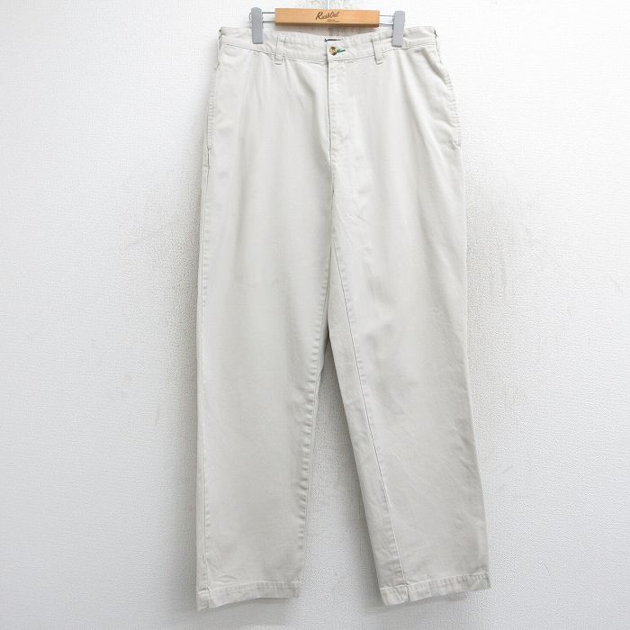 【50%OFF】W34★古着 トミーヒルフィガー TOMMY HILFIGER ブランド パンツ メンズ 90年代 90s ワンポイントロゴ コットン 薄ベージュ カーキ 25may28 中古 ボトムス ロング