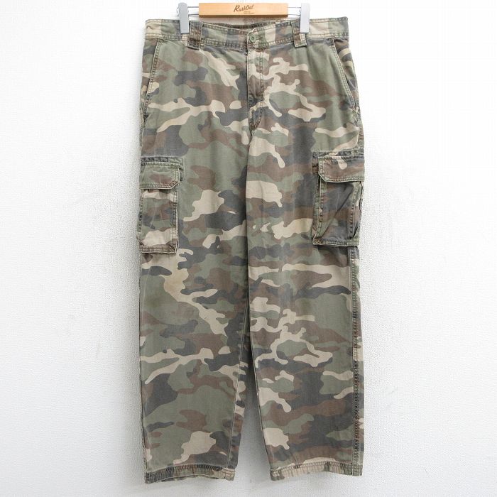 W36★古着 カーゴ パンツ メンズ 00年代 00s コットン 濃緑 グリーン 迷彩 25may28 中古 ボトムス ロング