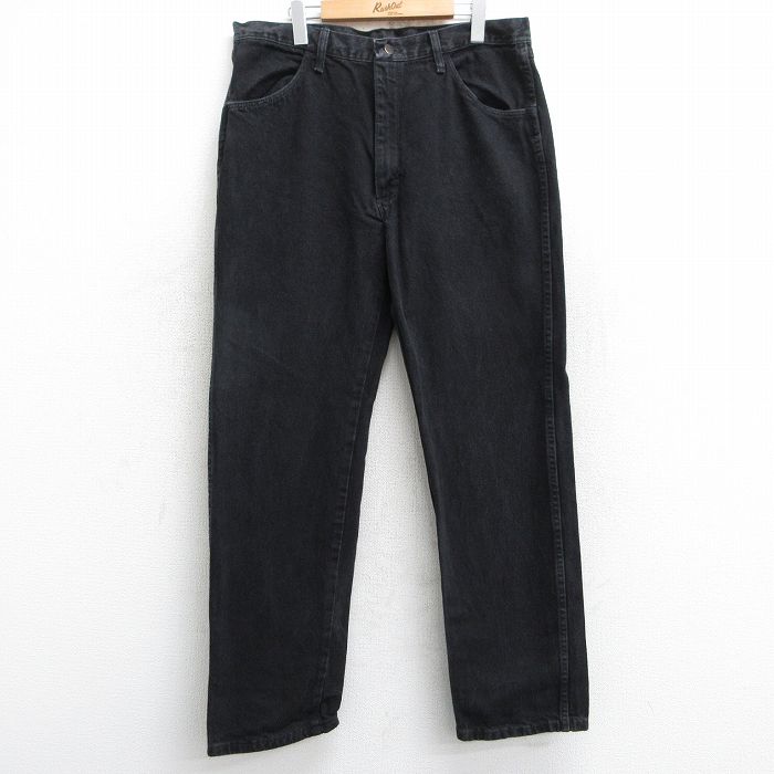 【50%OFF】W36★古着 ラスラー ジーンズ メンズ コットン 黒 ブラック デニム 25may28 中古 ボトムス ジーパン Gパン ロング パンツ