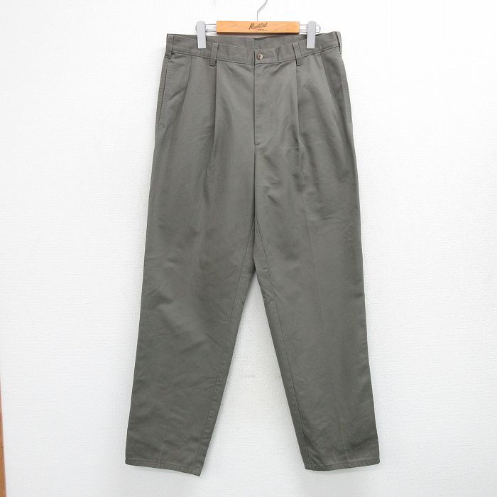 W34★古着 パンツ メンズ 90年代 90s コットン USA製 グレー系 25may29 中古 ボトムス ロング