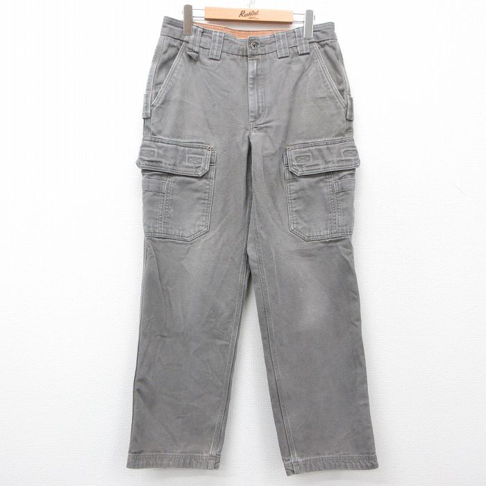 W32★古着 カーゴ パンツ メンズ ダック地 コットン グレー系 25may30 中古 ボトムス ロング