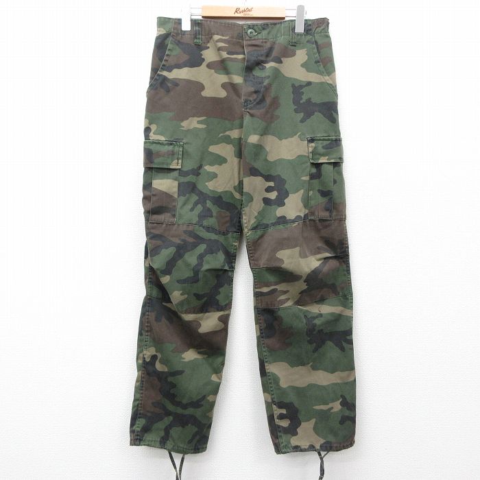 W34★古着 カーゴ パンツ メンズ 90年代 90s 緑他 グリーン 迷彩 25may30 中古 ボトムス ロング