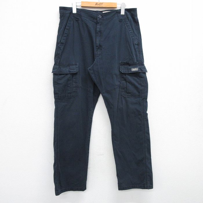 W36★古着 ラングラー Wrangler カーゴ パンツ メンズ リップストップ 紺 ネイビー 25may30 中古 ボトムス ロング