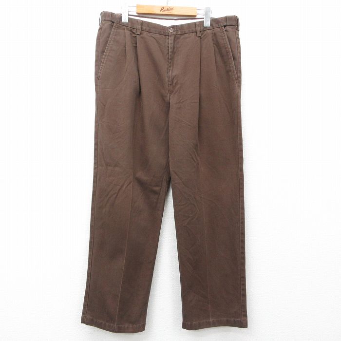 W36★古着 HAGGAR パンツ メンズ コットン 茶 ブラウン 25may31 中古 ボトムス ロング