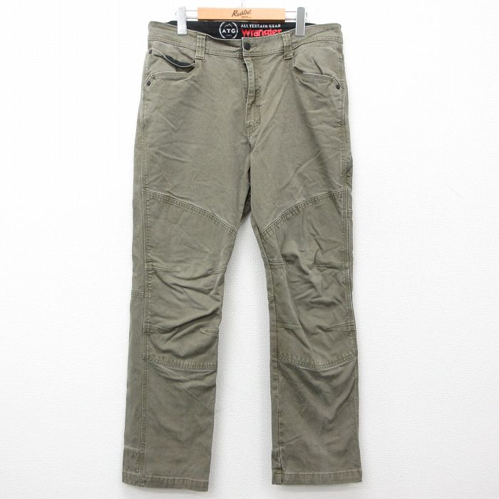 W36★古着 ラングラー Wrangler パンツ メンズ ATG ダブルニー 薄緑 グリーン 25may31 中古 ボトムス ロング