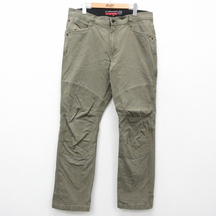 【20%OFF】W36★古着 ラングラー Wrangler パンツ メンズ ATG ダブルニー 薄緑 グリーン 25may31 中古 ボトムス ロング