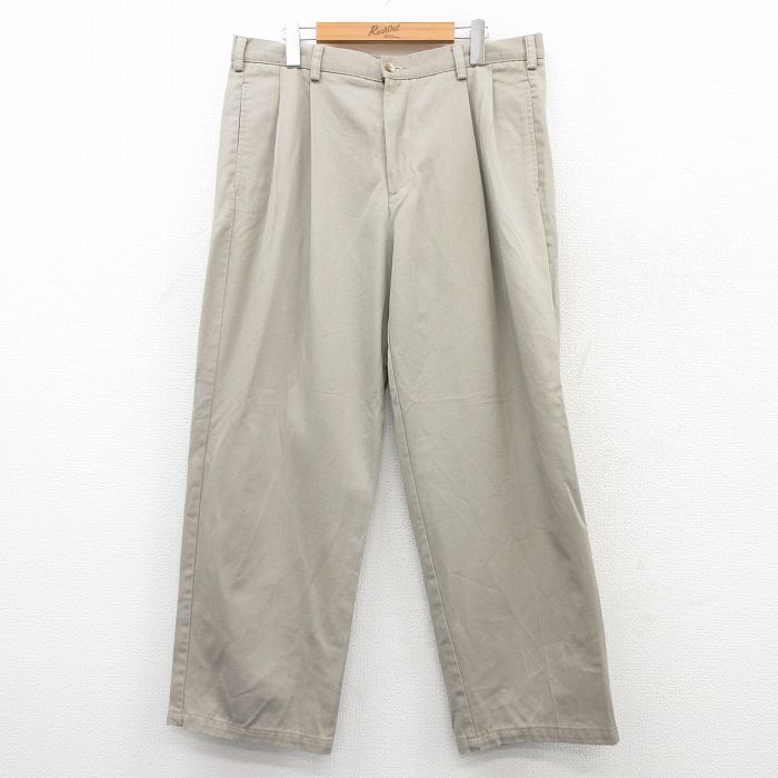 W35★古着 IZOD パンツ メンズ コットン 薄ベージュ カーキ 25jun02 中古 ボトムス ロング